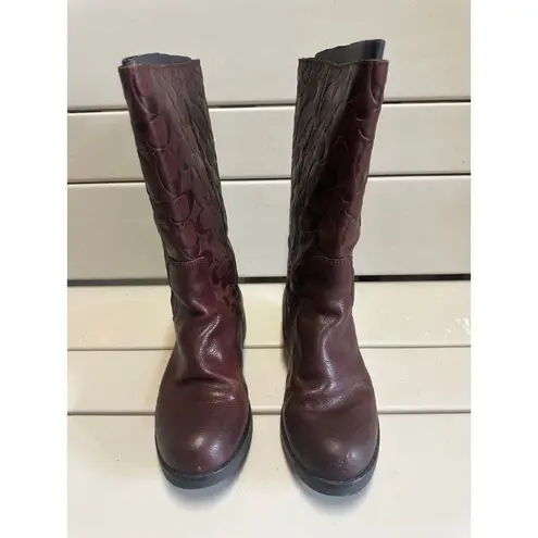 Coach Authentic  Mahogany Valentine Embossed Genuine Leather Riding Boots 6