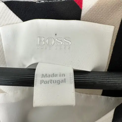 BOSS Hugo Boss Geometric Sheath Dress 10 Red Black Beige V Neck Portugal 40s Mod Size 12