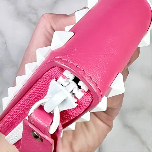 Valentino Garavani Pink & White Vitello Colorblock Rockstud Zip Around Wallet