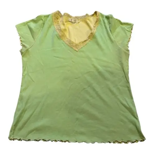 Daisy Fuentes Sleepwear Green Ribbed T-Shirt Size L