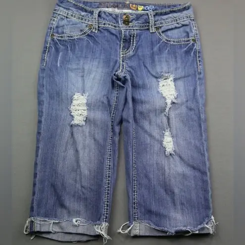 Vintage Women's Mudd Jean Shorts Mid Rise Cuffed Distressed Size 3 Blue