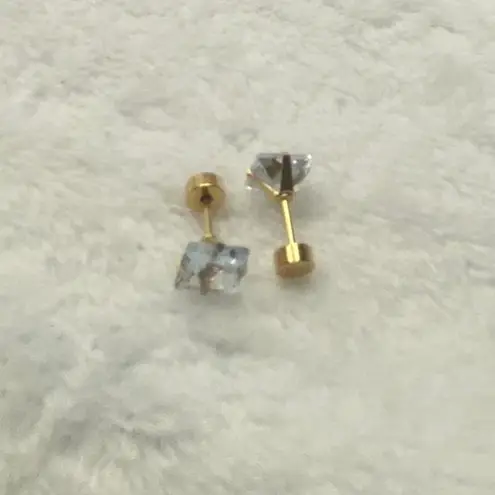 18k Gold plated Square White Crystal Zircon 6mm Stud Earrings