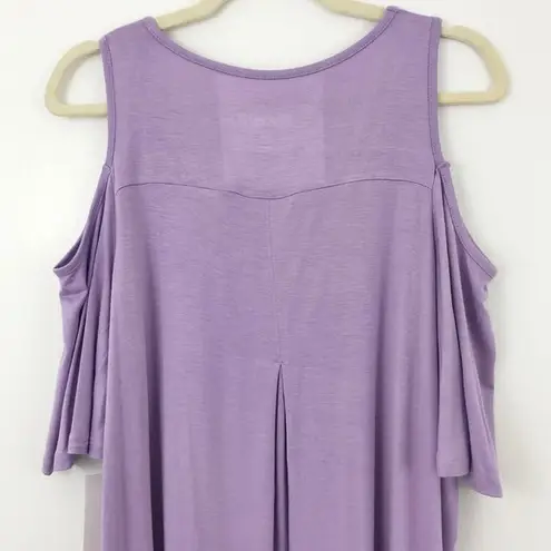Roaman’s New Cold Shoulder Flutter Sleeve High-Low Hem Tunic Top Purple Size 12W