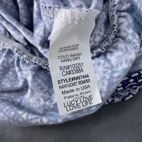 Lucy Love New Nwt Nantucket Romper Dark Blue White Womens Size Small 1/2 Sleeve
