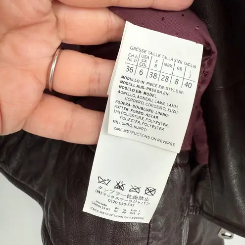 Weekend Max Mara Womens Leather Moto Jacket Burgundy Asymmetrical Zip Moto Style Brown Size 6
