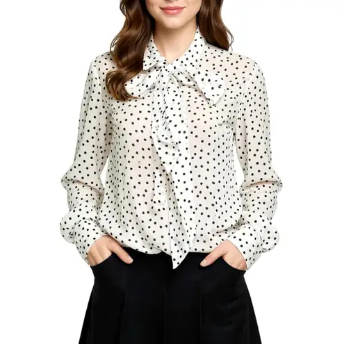 EMERSON FRY Ribbons Blouse, Ivory Dot, Large White