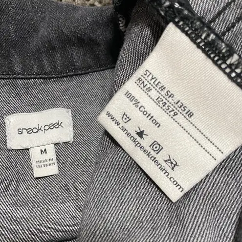 Sneak Peek Women’s Denim Jacket Size Medium Faded Black Distressed Jean Jacket