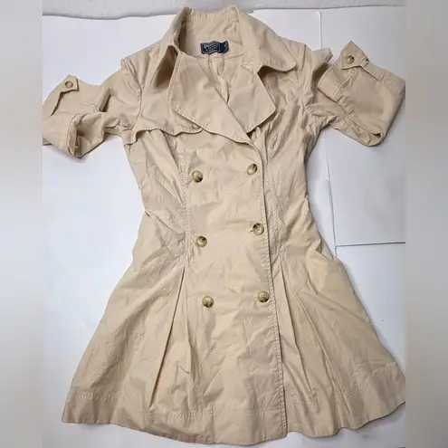 American Living Trench Coat Womens Size 14 Beige Pleated Classic Preppy Khaki PI
