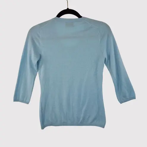 Allude Womens Sweater Blue Crewneck Cashmere Knit 3/4 Sleeve Pullover Jumper XS