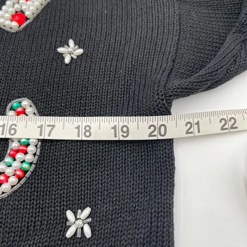 Vtg Victoria Jones Christmas Sweater Womens Petite Med Candy Cane Beaded Holiday Black Size undefined