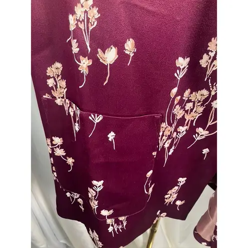 Ett:Twa by Anthropologie Burgundy Floral Satin Open Front Blazer Jacket Womens M Purple Size M