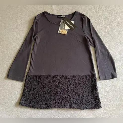 Campanello Women’s Medium Black Tunic Top Lace Hem Layered Cut & Sewn Style