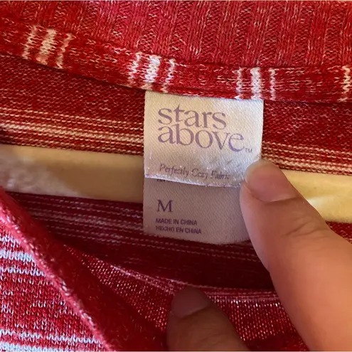 Stars Above Red & White Striped Cozy Pocket Tee Long Sleeve Medium
