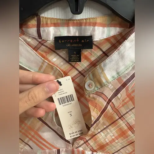 Current Air NWT Anthropologie Polly Organza Plaid Ruffle Yoke Blouse Size Small