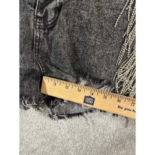 savannah jane rhinestone fringe shorts Black Button Fly NWT distressed Size M