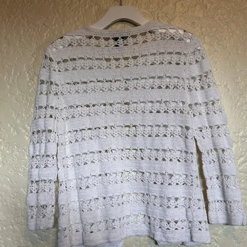 Jones New York Crochet White Cardigan Sweater with Intricate Lacy Pattern Small