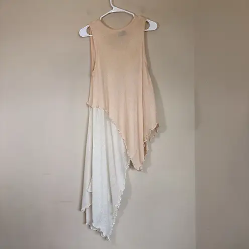 RONI BIS TOP Asymnetrical Sleeveless Linen Blend MEDIUM Two Tone Tan
