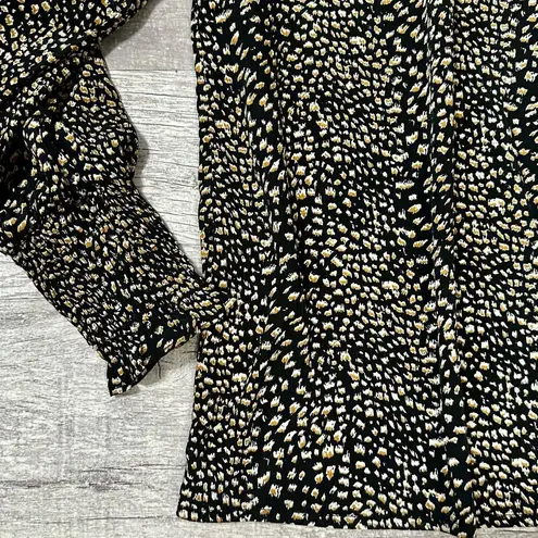 ee:some  Animal Print Balloon Sleeve Blouse Womens S Black Brown Ruffle Shoulder