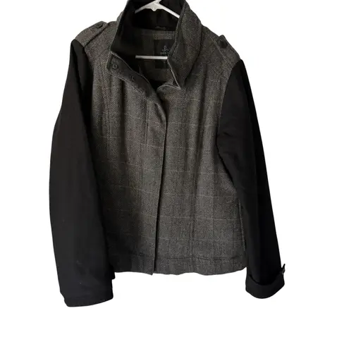 prAna Jacket Women's XL Gray Black Wool Blend Full Zip Herringbone Lined