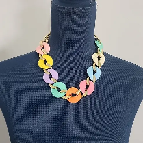 Chunky Pastel Multi Color Acrylic Chain Necklace Earrings Set New Gold