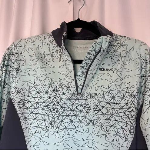 Sugoi Women’s Large Cycling Fleece Top Long Sleeve Aqua Midzero 1/4 Zip EUC Green