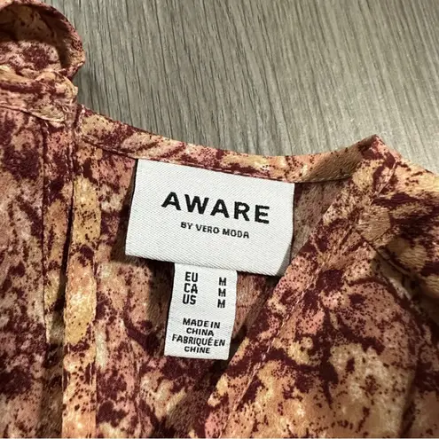 VERO MODA Aware by Vero Moda Orange & Red Printed Short Sleeve Top Size M