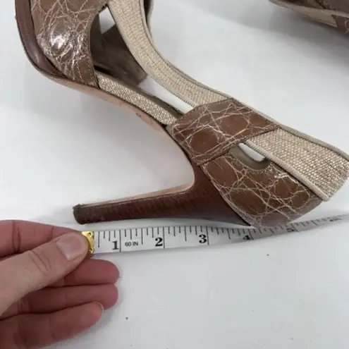 Oscar de la Renta Women's Slip On Peep Toe Cut Out Pump Heels Tan Brown Size 37