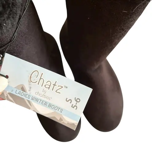 NEW Black Faux Fur Design Soft Suede Style Boots Chatz Chatties Women’s 5/6 Fit!