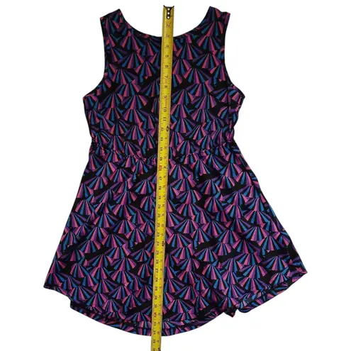 Zeroam pink purple blue black fan print high low dress size L Size L