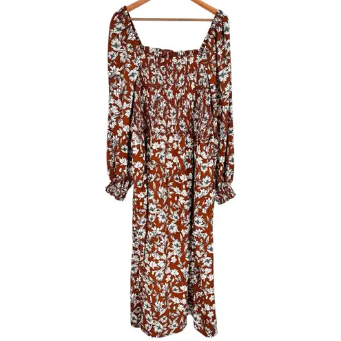 La Ligne x Target Rust Floral Print Midi Dress with Slit size 1X Long Sleeves Orange