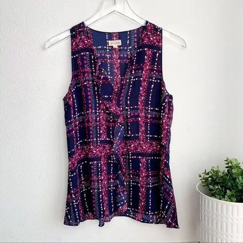 Maison Jules  Peplum Navy Floral Tank Top Blouse Small