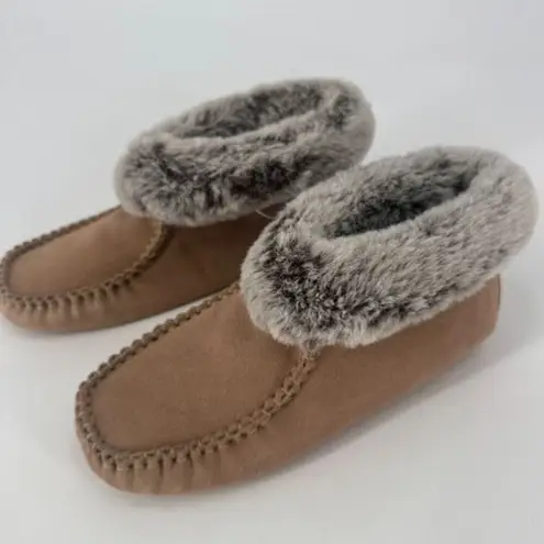 Hush Puppies Vintage 90s Leather Booties Moccasins Slippers Faux Fur Size 7