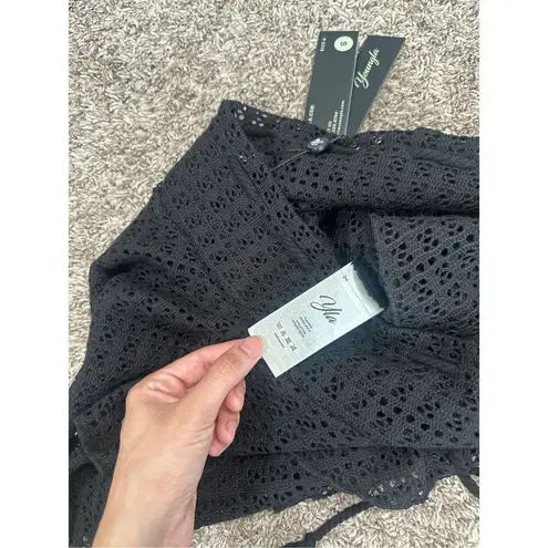 NWT youngla W171 Festival Skirt Black crochet knit flared ruffle mini coverup S