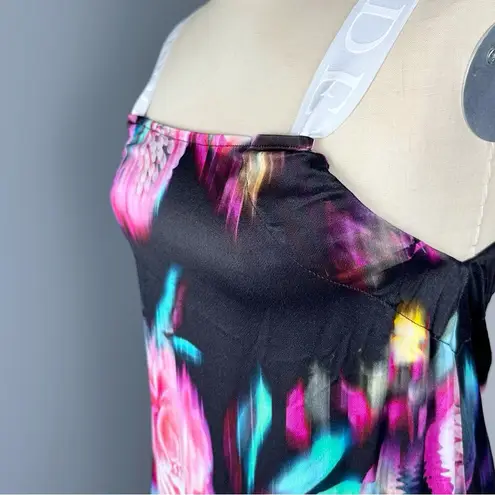 Deha Women's Feeling Feminine Floral Midi Satin Dress Black/Multicolor Size S Pink