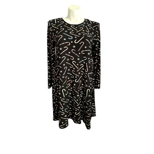Allison Brittney Long Sleeve Womens Black Multi Christmas Print Festive Holiday