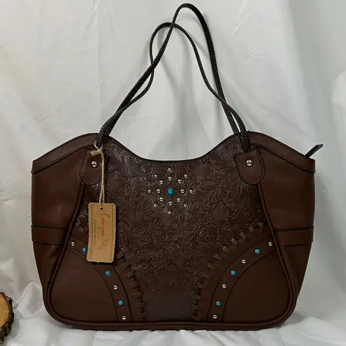 Canyon Sky Southwestern Style handbag faux leather with turquoise & silver studs Brown