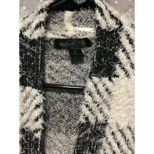 August Silk Women's Black and White Fuzzy Plaid Open Front Cardigan size L