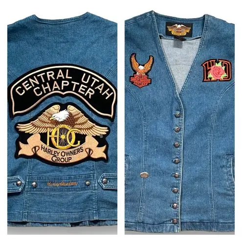 Vintage Harley Davidson Denim Vest Medium Wash Utah Chapter Motorcycle Patches Blue