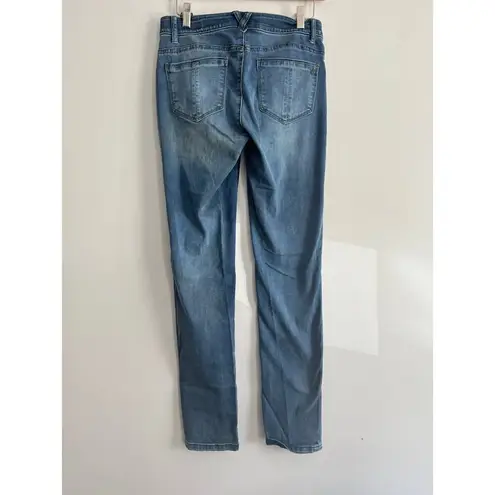 Wit & Wisdom Jeans Size 0 Distressed Straight Leg Light Wash Denim Mid Rise Blue