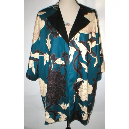 Natori NWT Open Front Topper Jacket XS S New Womens Reversible Black Aqua Beige