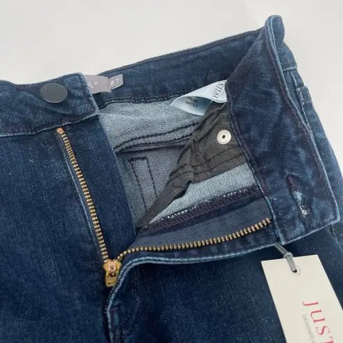 Just USA Jeans Size 27 Slim Bootcut Dark Denim NWT Frayed Hem Cotton Stretch