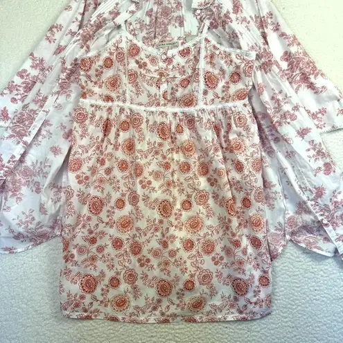 Laura Ashley Nightgown Robe Women M/L White Red Toile Cottage Coquette Housecoat