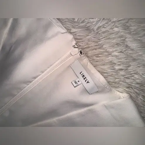 Likely NWOT Corianne Sleeveless White Feather Trim Empire Waist Midi Dress sz 8