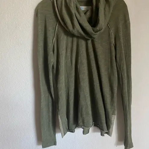 Free People ‘Beach Cocoon’ Cowl Neck Pullover Heathered Olive Exposed Seam Top S Green