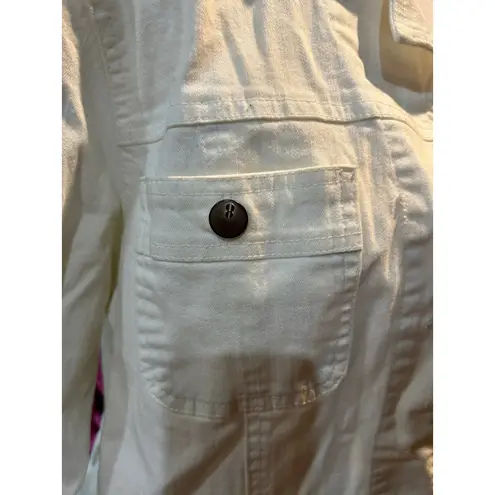 Bill Blass White Denim Jacket Gingham Cuff Detail Classic Jean Jacket