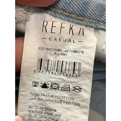 Refka Casual Women's Fringe Detail High Waist Boyfriend Jeans Ice Blue Size 8