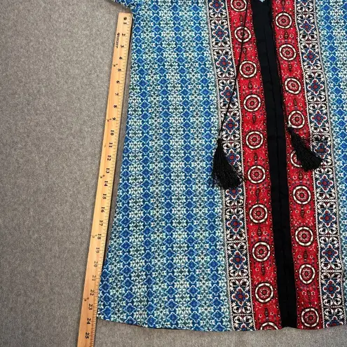 Kate & Mallory Caftan Shift Dress Coverup Women's Large 3/4 Sleeve Tassel Blue