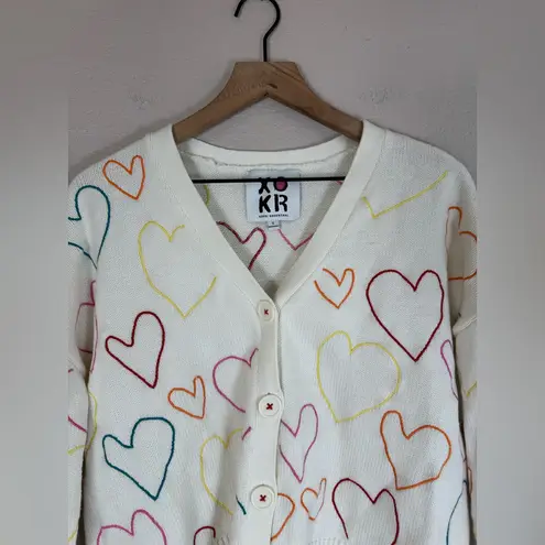 Kerri Rosenthal XOKR Rainbow Embroidered Hearts Cream Cardigan Small $348