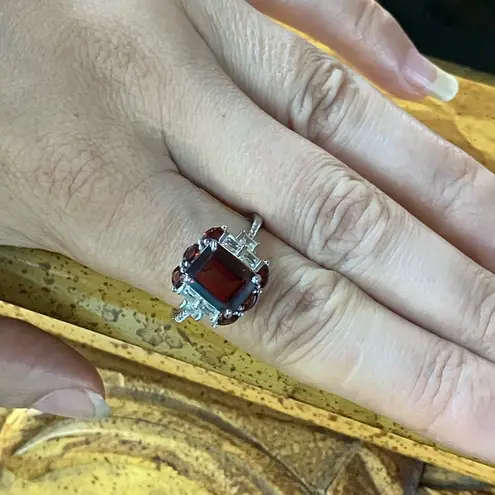 Red Labradorite Vermelho Red Garnet Sterling Silver Ring Size 9.75