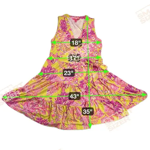Lilly Pulitzer  Folly Floral Wrap Dress Calla Yellow Floral Coral Pink Size L - Image 8